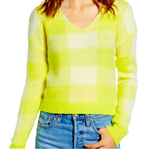 TenSixtySherman Women's Neon Yellow Checkered Sweater - Picture 1 of 11